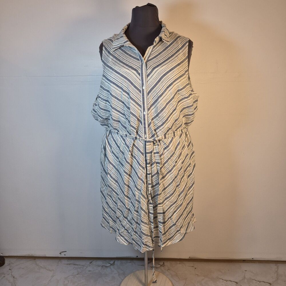 Ava & Viv Women's Linen Blend Dress Size 3X Blue Striped Slip Liner